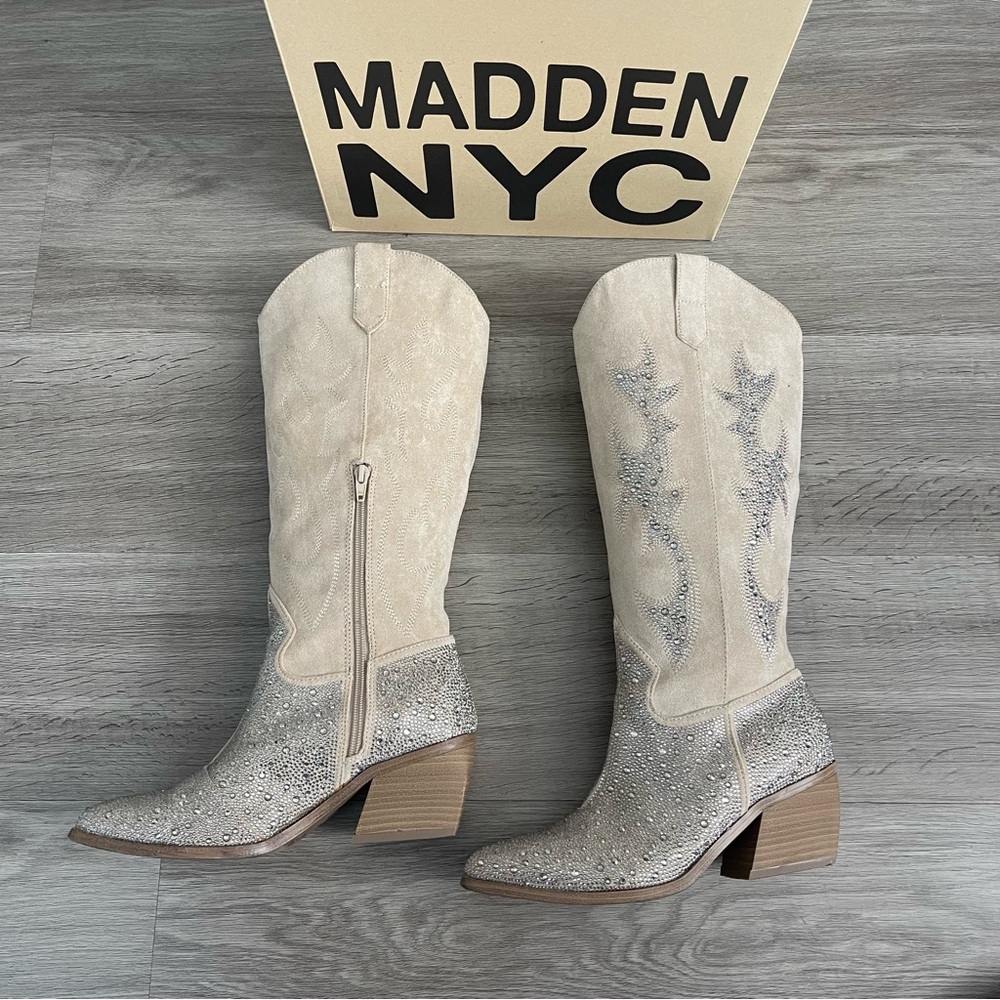 Madden NYC Rhinestone Western Boots with Memory foam